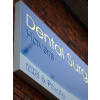 Fret-cut illuminated sign, illuminated sign, sign with lights, lit sign, dentist sign