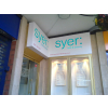 Fret-cut illuminated sign, illuminated sign, sign with lights, lit sign, salon sign