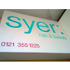 Fret-cut illuminated sign, illuminated sign, sign with lights, lit sign, salon sign