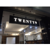 Fret-cut illuminated sign, illuminated sign, sign with lights, lit sign, retail sign